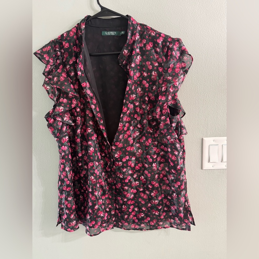 Ralph Lauren Black and Pink Floral Blouse